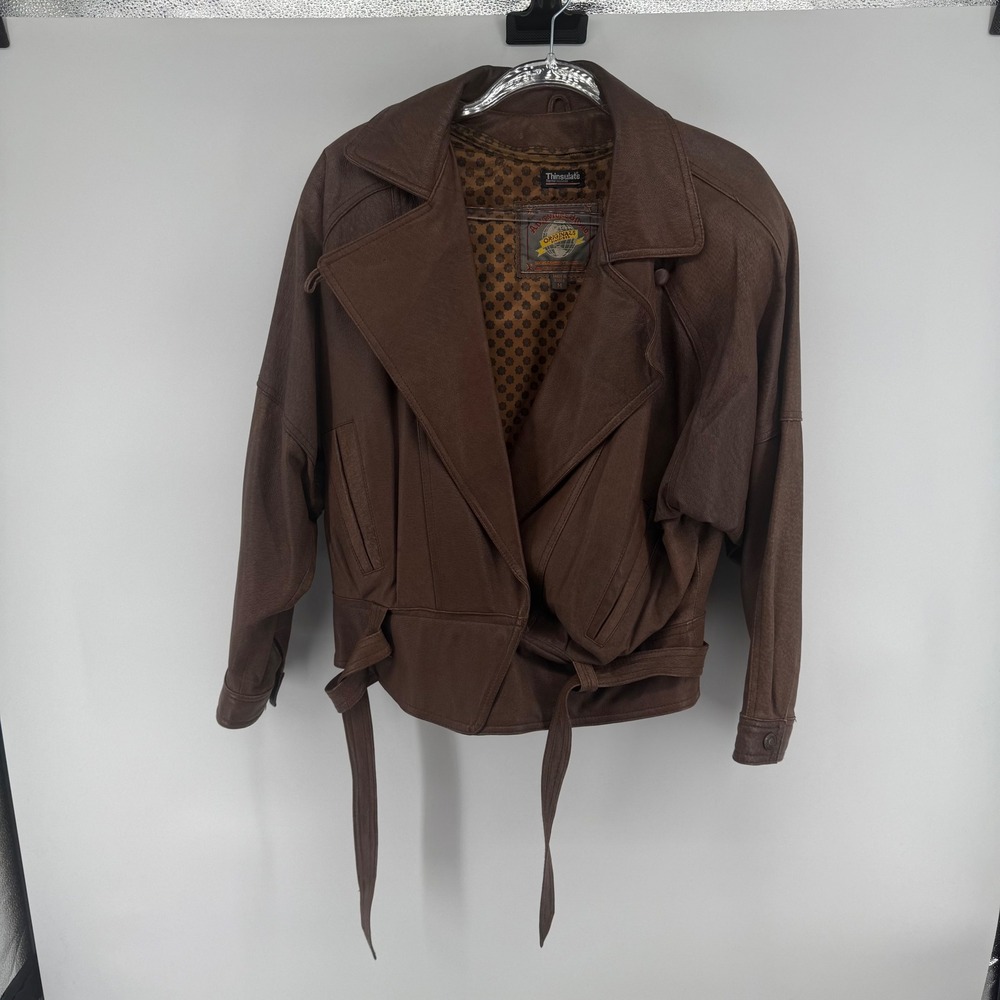 Adventure Bound Originals Brown Leather Jacket Belted Collar Lined Size M